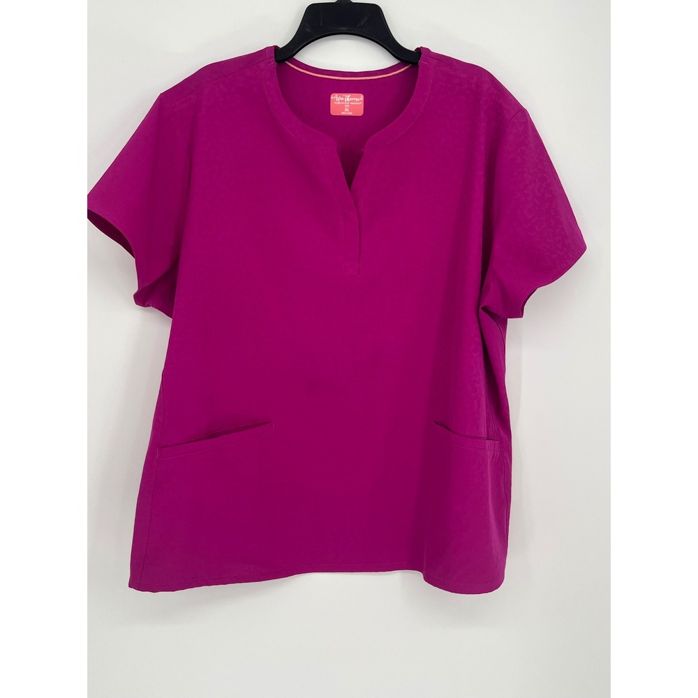 Ava Therese Zavate Scrub Top Women 3XL Magenta Pink Leopard Jacquard Medical